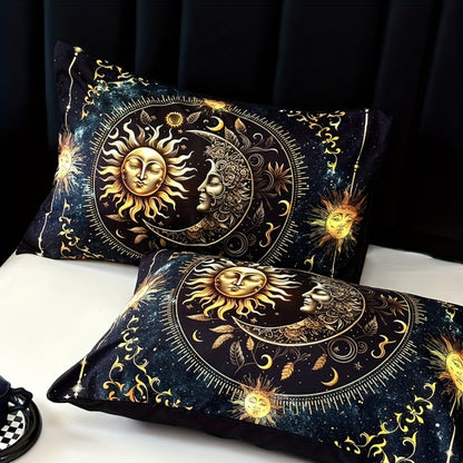 Sun Moon Planet Duvet Cover Set 3pcs Colorful Celestial Print Soft Breathable Bedding with Pillowcases Twin Full Queen King