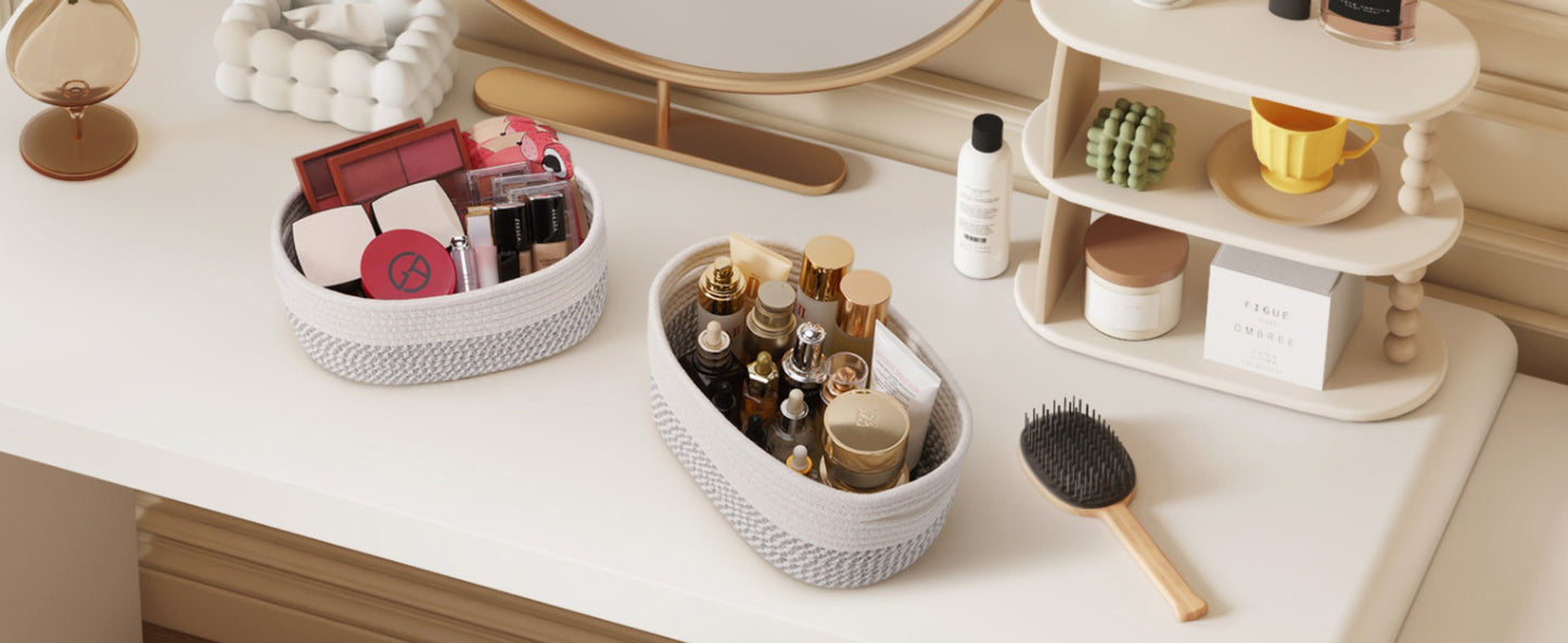 Woven Storage Baskets 6-Pack Cotton Rope Cube Bins 11x7x5" | Handmade Small Shelf Baskets for Organizing Closet Bedroom Living Room Playroom | Round Decorative Storage Caddy Multiple Colors