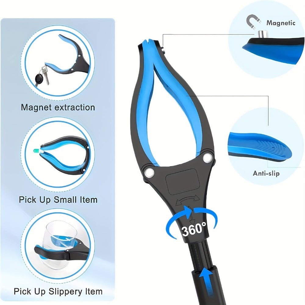 Grabber Reacher Tool 32 Inch Foldable Pick Up Stick 360° Rotating Jaw Magnetic Tip Extra Long Heavy Duty Litter Picker Mobility Aid for Seniors Blue 2-Pack 4-Pack
