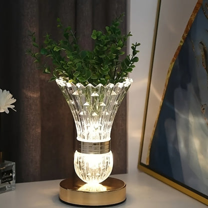 Crystal Vase Table Lamp Touch Control USB Rechargeable Adjustable Brightness Bedside Night Light