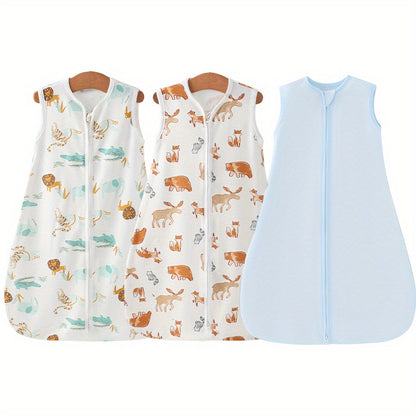 Baby Sleeping Bag 2/3pcs Two-Way Zip Wearable Blanket Anti-Kicking Swaddle 0-24 Months Boys Girls Lightweight Air-Conditioned Room