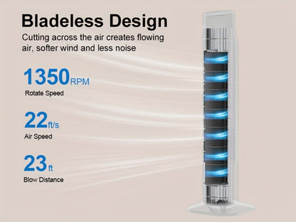 Tower Fan 31 Inch Bladeless | 80° Oscillating Standing Fan with Remote Control, 7.5H Timer & 3-Speed Settings, Quiet Cooling Fan for Bedroom, Living Room & Office – Black & White