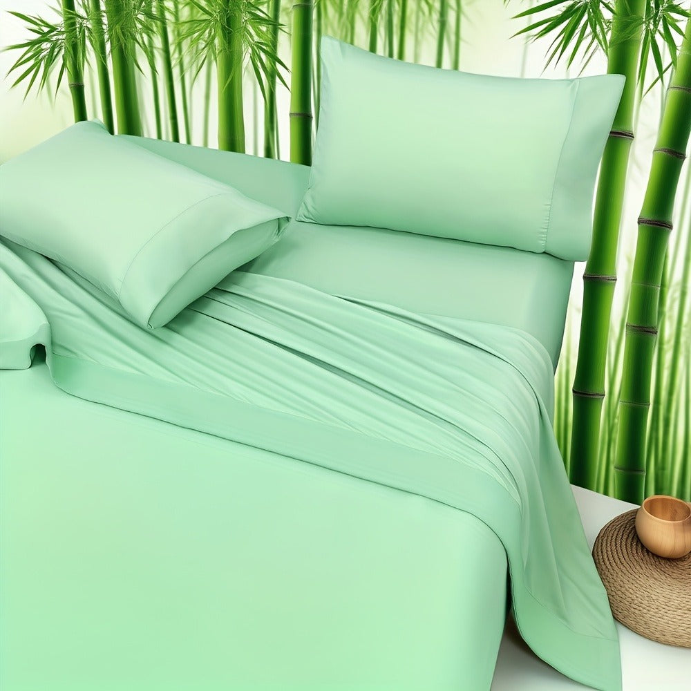 Bamboo Fitted Sheet Set 4-Piece Deep Pocket 18"-24", 2200TC Ultra-Soft Cool Breathable Bed Sheets, Anti-Shrink Fade-Resistant, Ideal for Hot Sleepers