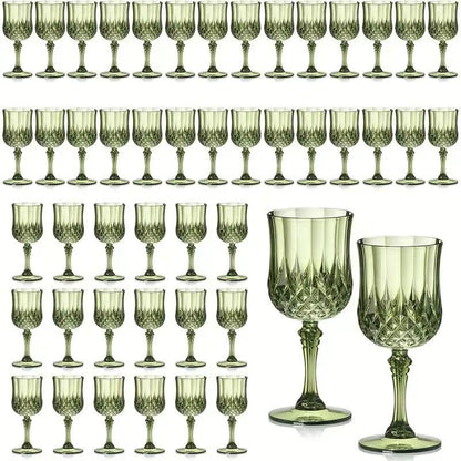 48pcs Shatterproof Plastic Wine & Champagne Glasses Set - 7oz Unbreakable Vintage Goblets Crystal Finish Reusable Cups for Parties Weddings Outdoor Events