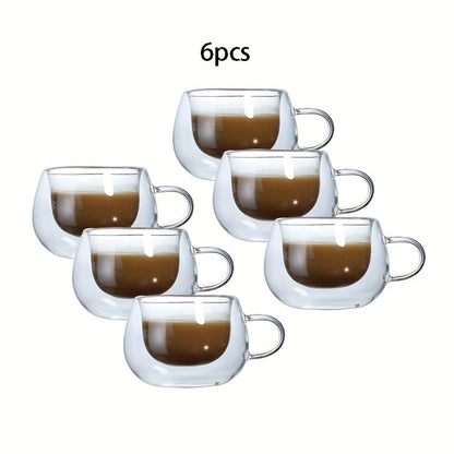 Double Wall Glass Coffee Cups with Handle Insulated Transparent Borosilicate Espresso Cappuccino Latte Tea Cups Set - Clear Heat Resistant Beverage Glasses for Hot & Cold Drinks