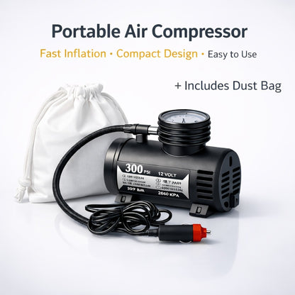 12V Car Tire Inflator Pump 300PSI, Portable Air Compressor for Car Truck Motorcycle Bike Tires, No Battery Needed, Metal Body Compact Design, Digital Pressure Gauge, Emergency Tire Pump for Sports Balls
