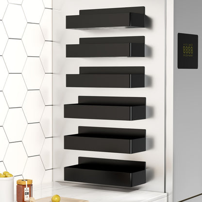 Magnetic Spice Rack Wall Mounted No Drill 6-Piece Set Heavy Duty Magnetic Storage Shelf for Refrigerator Microwave Washer Dishwasher - Kitchen Bathroom Coffee Bar Organizer Black White