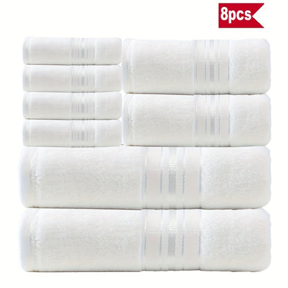 Cotton Bath Towel Set 8 Piece 550GSM Vintage Striped - 100% Cotton Hotel Quality Soft Absorbent Machine Washable | 2 Bath 2 Hand 4 Washcloths | 15 Colors | Bathroom Hotel Spa Gift