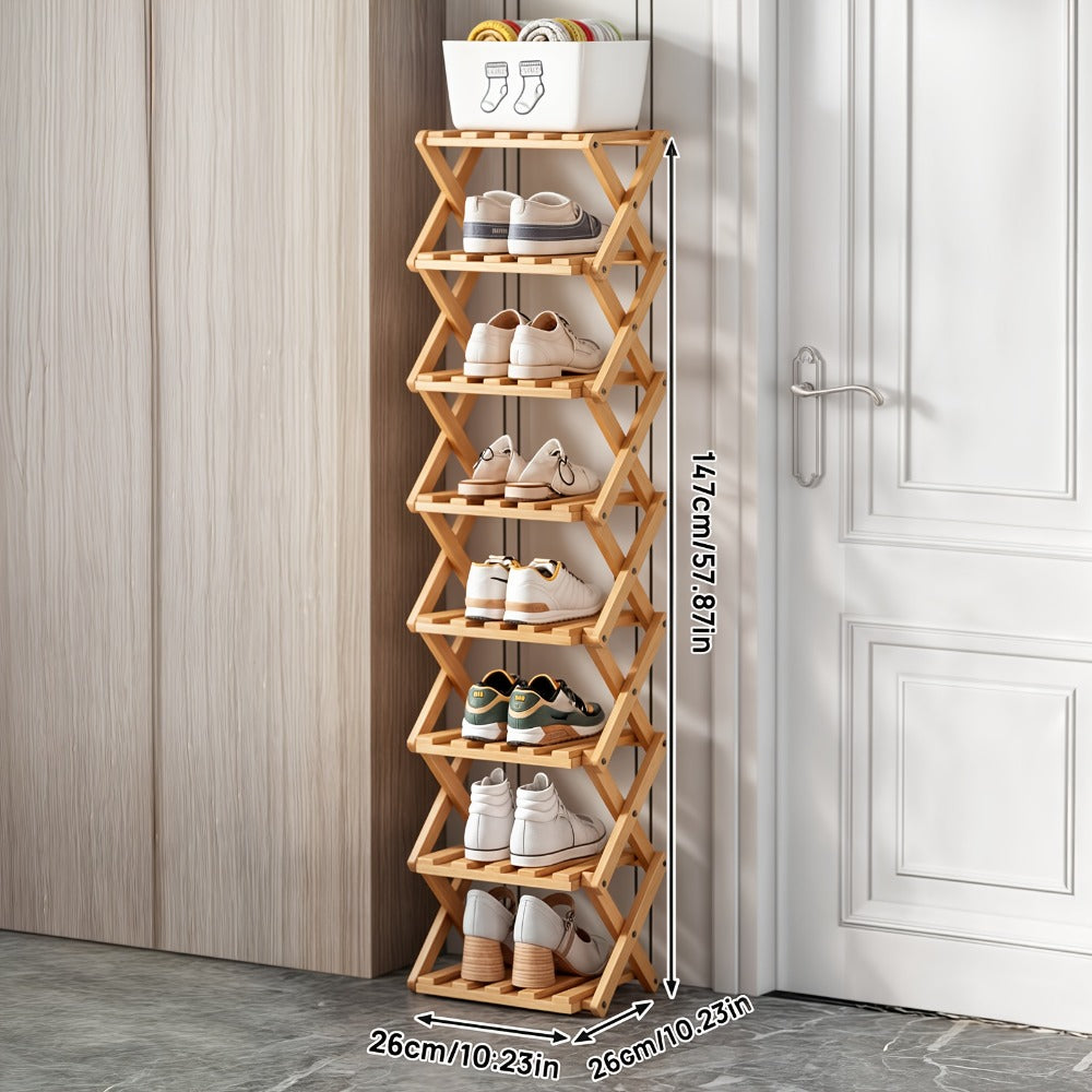 Bamboo Shoe Rack Foldable Multi-Tier – Space-Saving Shoe Storage Shelf, Easy Assembly Standalone Organizer for Entryway, Hallway, Bedroom, Bathroom & Office – 6 or 8 Tier Options