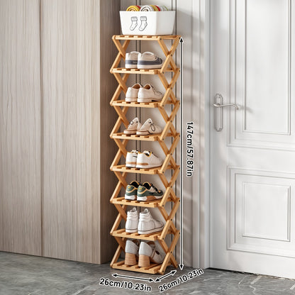 Bamboo Shoe Rack Foldable Multi-Tier – Space-Saving Shoe Storage Shelf, Easy Assembly Standalone Organizer for Entryway, Hallway, Bedroom, Bathroom & Office – 6 or 8 Tier Options