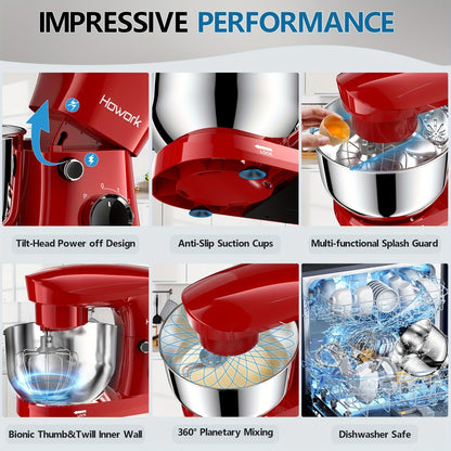 Stand Mixer 5QT, 10-Speed Electric Kitchen Mixer with Dough Hook, Flat Beater, Wire Whip & Pouring Shield — Dishwasher-Safe Attachments for Baking, Bread, Cake & Cookie Dough