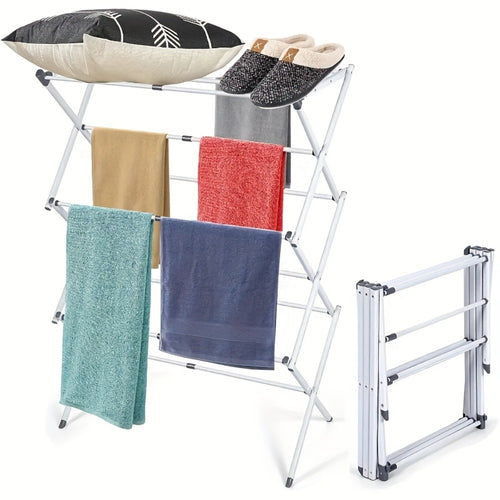 Laundry Drying Rack 3-Tier X-Type Expandable Metal, Collapsible Clothes Dryer & Towel Rack — Air Drying Stand for Indoor & Outdoor Use | Grey, White | Multiple Configurations
