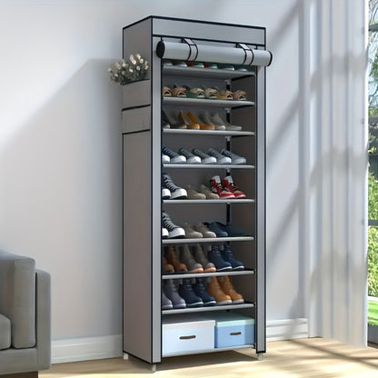 10-Layer Shoe Rack with Dust Cover – Non-Woven Portable Shoe Cabinet Organizer for Entryway, Bedroom & Dormitory Storage