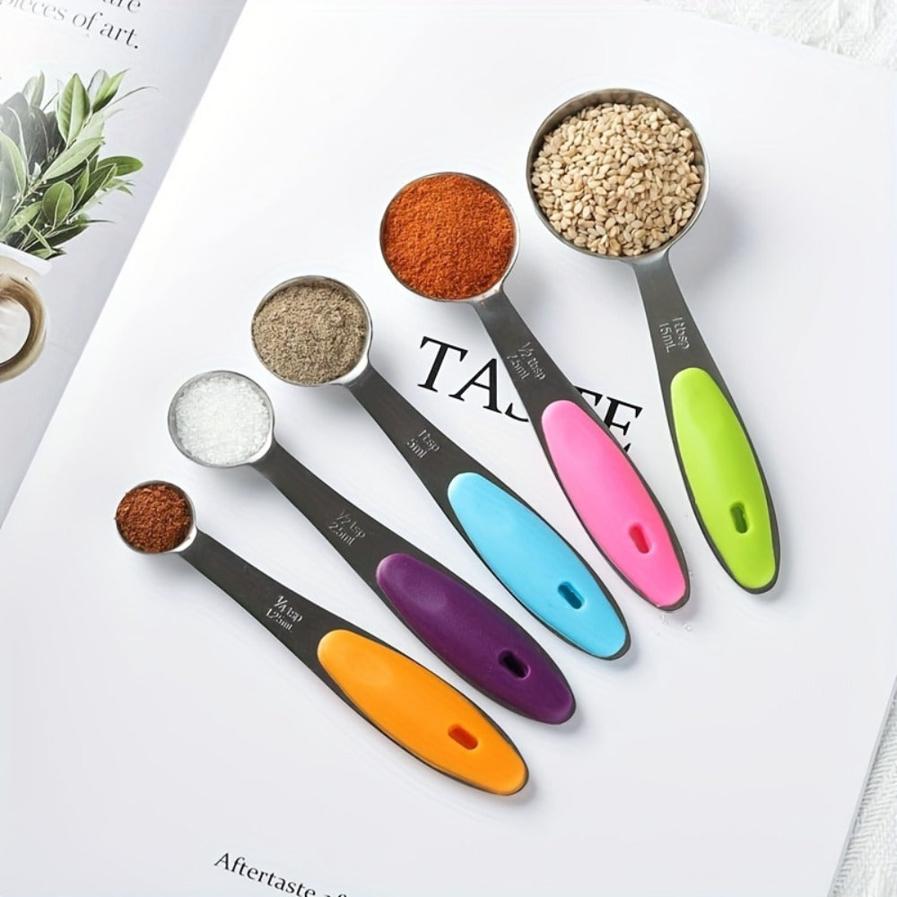 Measuring Cups and Spoons Set 10-Piece Stainless Steel with Silicone Handle – Precise Baking & Cooking Measurement Tools | Dishwasher Safe | Christmas Kitchen Gift