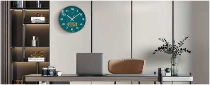 Silent Wall Clock Round Analog 10/12 Inch – Battery Operated, Calendar & Temperature Display, Non-Ticking Quiet Movement for Bedroom, Office & Living Room, Multiple Colors