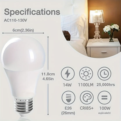 A19 LED Light Bulb 14W 1100 Lumens 4500K Daylight White 85+ CRI Non-Dimmable – E26 Base No Flicker High Brightness Bulb for Home Bedroom Office Kitchen Living Room Lamp, 6 Pack