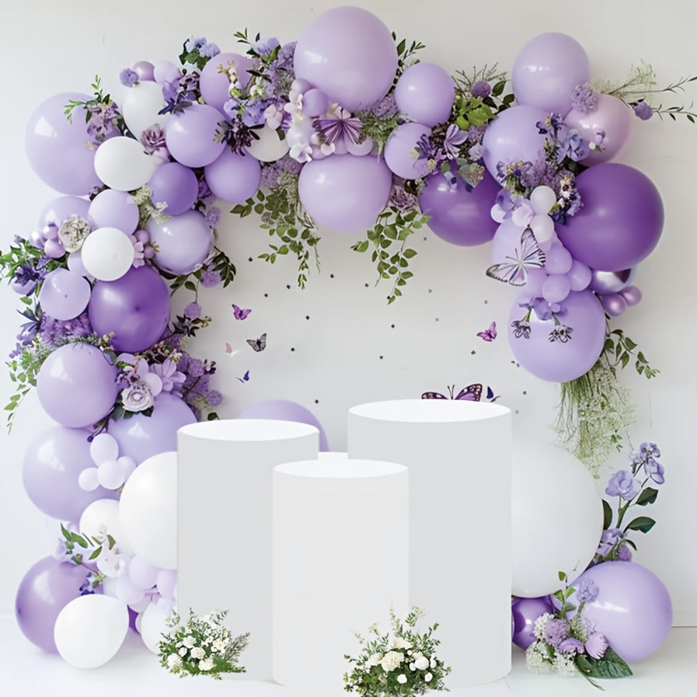 Cylinder Pedestal Stand Covers 5pcs – Stretch Fabric Pillar Covers for Wedding Party Birthday Baby Shower Dessert Table Backdrop Decor White Pink