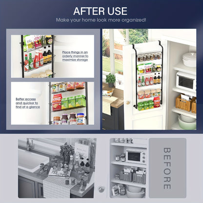 Over The Door Organizer - Heavy Duty Multi-Layer Pantry Storage Rack for Kitchen Bathroom Laundry Room, Space Saving Door Hanging Shelf, 6 or 8 Tier Metal Spice Food Storage Cabinet