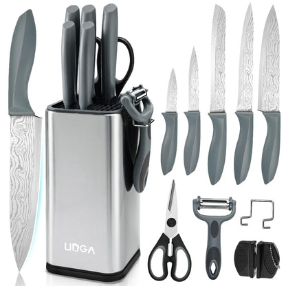 Stainless Steel Kitchen Knife Set Chef Knife Damascus Black Knife Block
