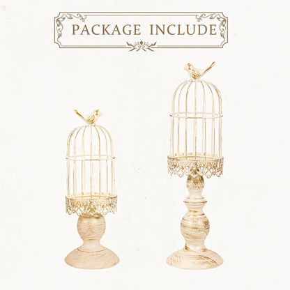 Birdcage Candle Holders Set of 2, Vintage Metal Candlestick Holders with Polished Finish — Wedding Table Centerpieces, Home Decor & Christmas Decoration | Black & White