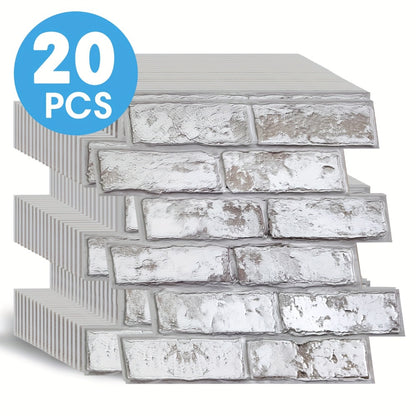 Peel and Stick Brick Wall Panels 3D Faux Brick Tiles 20 Sheets - Self-Adhesive PVC Realistic Texture, No Grout Needed, Waterproof & Heat Resistant for Kitchen Backsplash Fireplace Living Room Bedroom