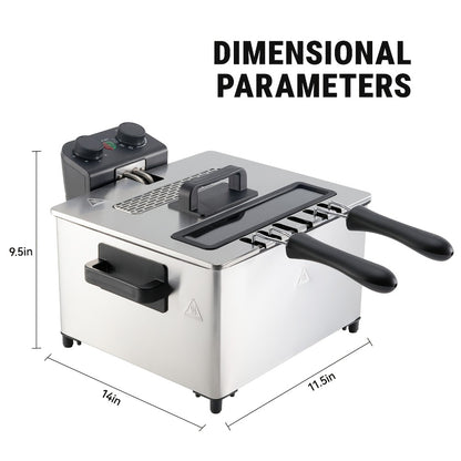 Electric Deep Fryer 1700W, Large Deep Fryer with Adjustable Time & Temperature Control, Stainless Steel Frying Basket, Lid with View Window, 101.44oz / 1.32gal Capacity, Home Kitchen Countertop Fryer