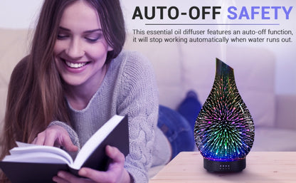 Essential Oil Diffuser Glass Ultrasonic Cool Mist Aromatherapy Diffuser – 4.06 oz Quiet Waterless Auto Shut-Off, 4 Timer Settings, 7 Color Night Light, Home Office Bedroom Use (Silver)