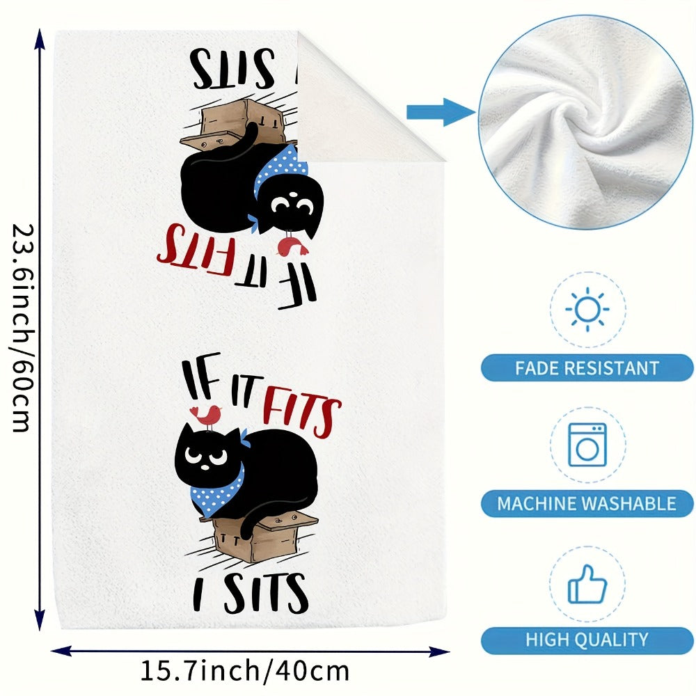 Cat Kitchen Dish Towels 4pcs – Funny Cat Tea Towels for Cat Lovers, Housewarming Gift, Cute Knit Fabric Hand Towels 16x24 Inch