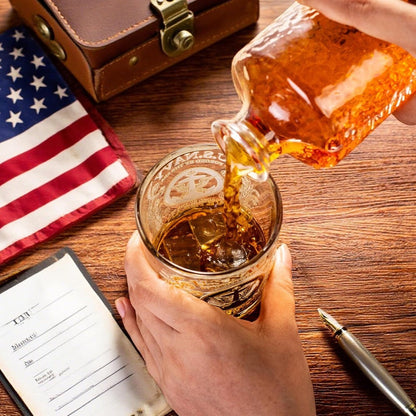 Engraved Veteran Tribute Whiskey Glass 10oz - US Navy Military Gift, Personalized Patriotic Whiskey Glasses for Dad, Military Vet Anniversary Gift