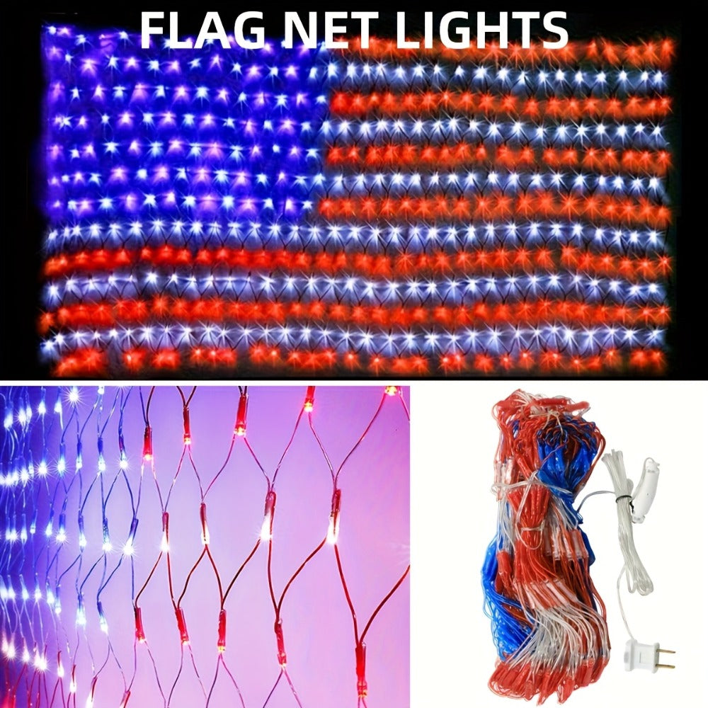 American Flag LED Net Light 420 LEDs – Patriotic String Lights for 4th of July, Memorial Day, Independence Day, Christmas & New Year, Indoor Outdoor Garden Yard Decor, Plug-In 6.6x3.3ft