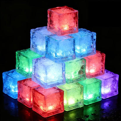 LED Ice Cube Lights Reusable Mixed Color, Flashing Sensory Light-Up Ice Cubes for Bar, Party & Wedding Decoration — Bulk Set of 24 or 48 | Eco-Friendly Promotional Event Lights