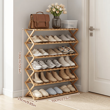 Bamboo Shoe Rack Foldable Multi-Tier – Space-Saving Shoe Storage Shelf, Easy Assembly Standalone Organizer for Entryway, Hallway, Bedroom, Bathroom & Office – 6 or 8 Tier Options
