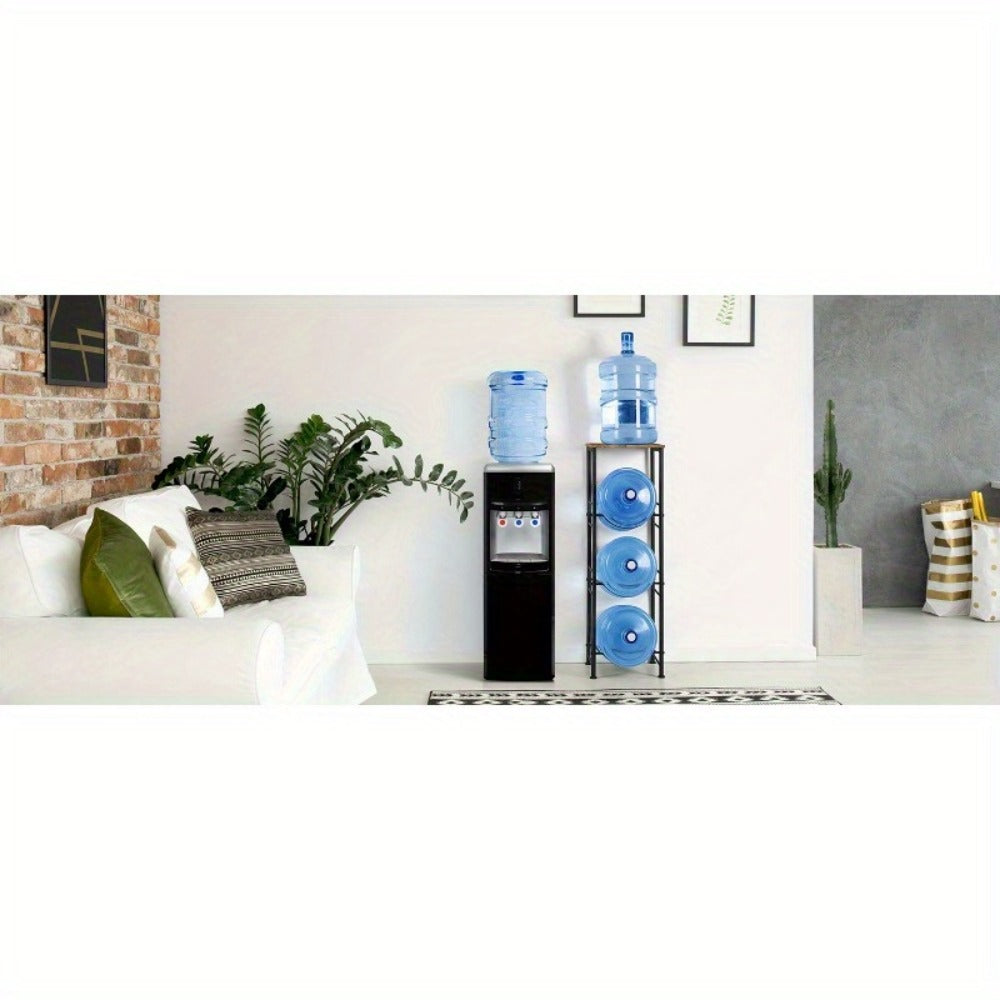 5-Gallon Water Jug Holder 3-Tier – Heavy Duty Water Bottle Rack Organizer with Top Shelf & Adjustable Legs for Kitchen, Living Room & Office – Particleboard & Steel Frame, White, Brown & Black