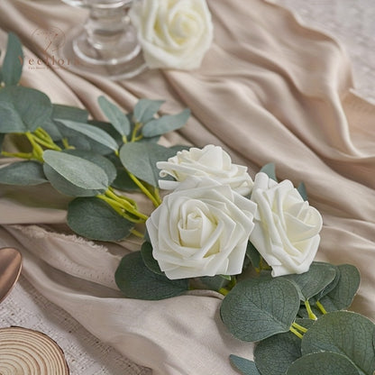 White Artificial Roses with Stem 50pcs – Realistic Fake Silk Rose Flowers for Wedding Bouquets, Centerpieces, Home Decor & DIY Floral Arrangements