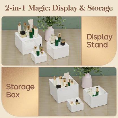 Buffet Risers Display Stand 6pcs - White Acrylic Food Risers for Buffet Table Party Catering Wedding Dessert Display Jewelry Collectibles Nesting Boxes Shelf Organizer