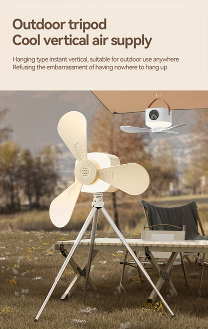 Portable Tent Fan with Remote Control USB Powered Hanging Hook Camping Fan with Triangular Stand Aromatherapy LED Light Emergency Survival Outdoor Fan