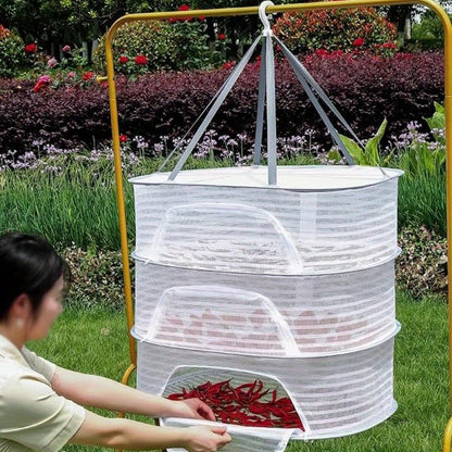 Mesh Drying Rack Foldable 2-3 Layer with Hooks & Zipper Closure — Hanging Herb Drying Net for Herbs, Fruits, Vegetables, Fish, Flowers & Clothes | Large Size