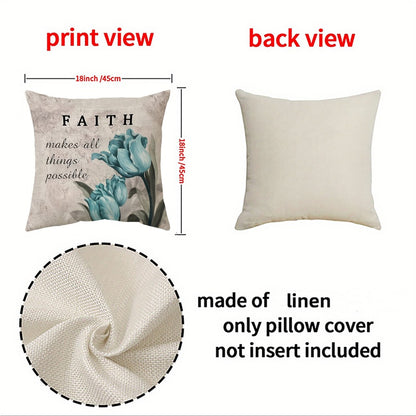 Teal Tulip Throw Pillow Covers 4 Pack Floral Farmhouse Decorative Cushion Covers for Sofa Couch Bed Patio Outdoor Living Room 18x18 Inch Zipper Closure Machine Washable