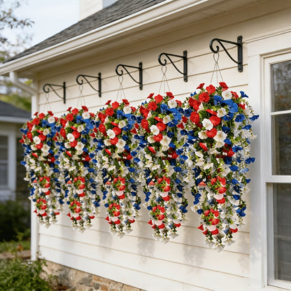 Artificial Hanging Morning Glory Flowers 6pcs - Red White Blue Fake Flower Vines for Home Garden Outdoor Indoor Decor, Independence Day Memorial Day Decoration, No Maintenance Plastic Blooms