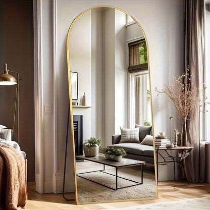 Full Length Mirror Arched Floor Mirror with Stand - Freestanding & Wall Mount Full Body Mirror for Bedroom, Living Room & Cloakroom, Available in 59"x18", 64"x21", 68"x26", Elegant Home Decor