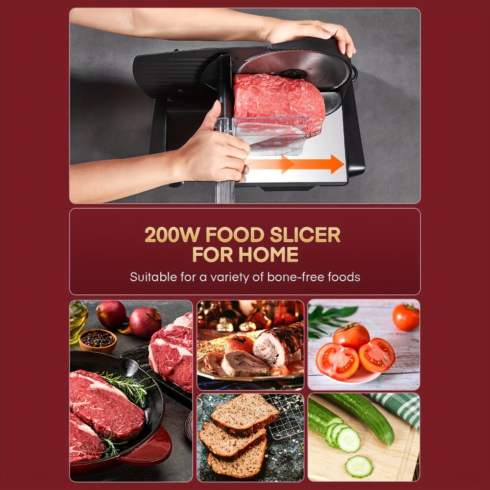 Electric Meat Slicer 200W Deli Food Slicer with Two 7.5" Removable Stainless Steel Blades 0-15mm Thickness Control Cut Meat Ham Bread Cheese Fruit for Home Use