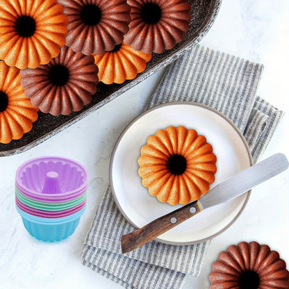 Silicone Donut Mold 48pcs, Nonstick Silicone Baking Cups with 4 Shapes (Thread, Woven, Pumpkin, Flower), Muffin Jello Bagel Pan, Oven Microwave Dishwasher Safe Silicone Baking Molds for Donuts and Cupcakes