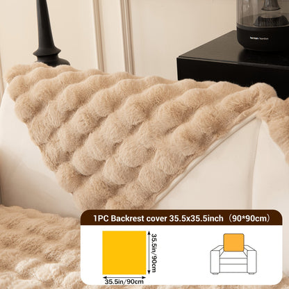 Bubble Soft Faux Rabbit Fur Sofa Cover - Non-Slip Silicone Backing Stretchable Slipcover Pet Friendly Machine Washable for Living Room Bedroom Dorm, 4 Colors Multiple Sizes