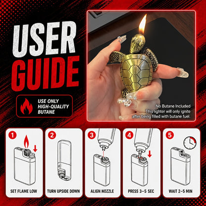 Turtle Lighter Refillable Soft Flame - Creative Novelty Butane Lighter with Adjustable Flame, Aluminum Alloy Shell, Desktop Portable Design, Cool Gift for Men, Birthday Holiday Gift, Golden & Bronze