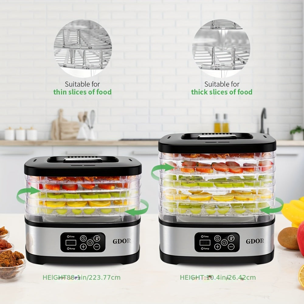 Food Dehydrator Machine 5-Tray with 72H Timer & LED Display – Adjustable Temperature Control, BPA-Free, Includes Mesh Screen, Fruit Roll Sheet & Recipes, for Jerky, Fruit, Veggie, Herb & Dog Treats