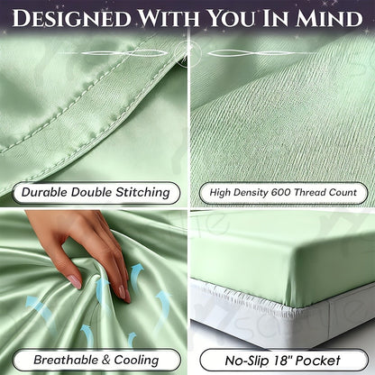 Fitted Sheet Bamboo Blend Deep Pocket Breathable Bed Sheet Set with Pillowcase