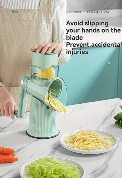 Rotary Cheese Grater with Interchangeable Blades – 5-in-1 Manual Vegetable Slicer Shredder Set, Suction Cup Base, Easy to Clean, Multifunctional Kitchen Tool for Fruits, Vegetables & Nuts