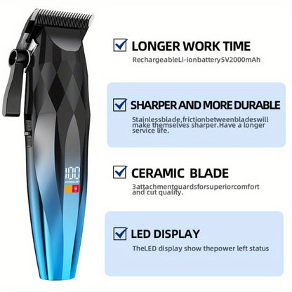 Hair Clipper for Men Professional Electric Trimmer | 7000RPM Motor | Ceramic Blade | 8 Guide Combs | 2000mAh LED Battery | Cordless USB Rechargeable | Fade Buzz Cut Home Barber Kit