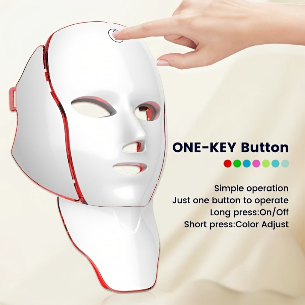 LED Light Therapy Facial Mask 7-Color USB Rechargeable – Face Neck Anti-Aging Acne Rejuvenation Skincare Device, Beauty Instrument Gift for Women, Valentine's Day Mother's Day Birthday
