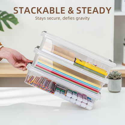 Clear Plastic Storage Boxes with Lids Set of 5 Stackable Organizer Bins for Craft Supplies Beads Sewing Art Office Home 13.58x10.16x2.87in